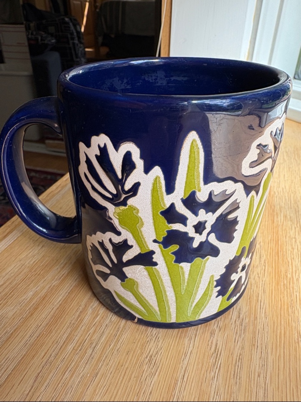 Wächtersbach Floral Ceramic Mug - Cobalt Blue & Lime